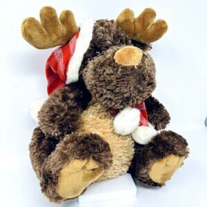 Soft Classics Christmas Moose Reindeer Plush Soft Toy 12" Brown Scarf Santa